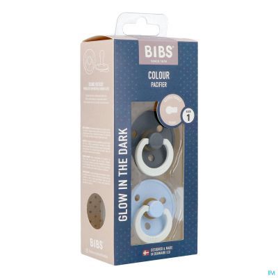 Bibs 1 Fopspeen Duo Glow Dark Iron&baby Blue