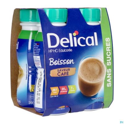 Delical Melkdrank Z/suiker Koffie 4x200ml