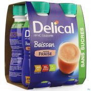 Delical Melkdrank Hp-Hc Z/suiker Aardbei 4X200Ml - Detail 1