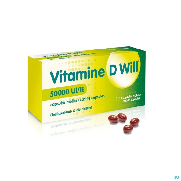 D WILL VITAMINE D 50000 UI 4 CAPSULES Vitamine D Pharmacodel