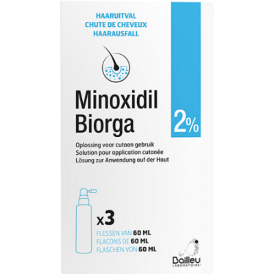 Minoxidil Biorga 2% Opl Cutaan Koffer Fl 3x60ml
